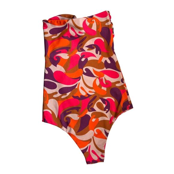 MIKOH Women's Lana Retro Print Strapless One Piece Swimsuit Size Small - Picture 5 of 5